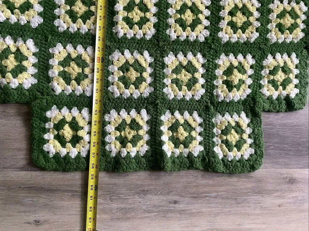 Handmade Crochet Afghan Granny Square Diamond Shape Throw Blanket 58x67 Retro Bo